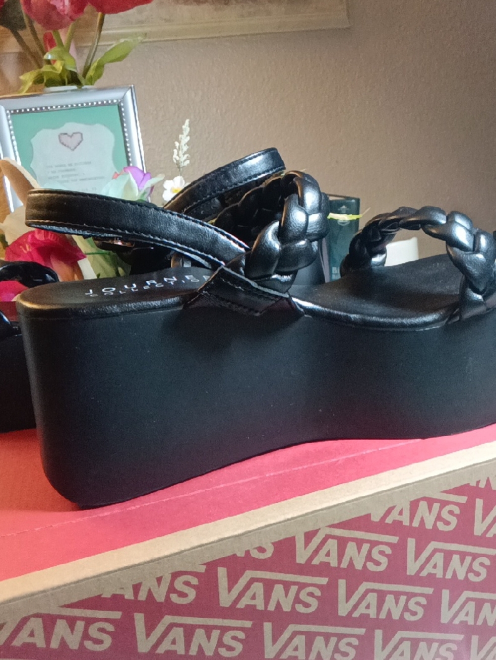Journee Collection Black Braided-strap Platform Sandals